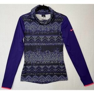 Nike Pro Dri Fit Sweatshirt Women Small Purple Turtleneck Long Sleeves Pullover